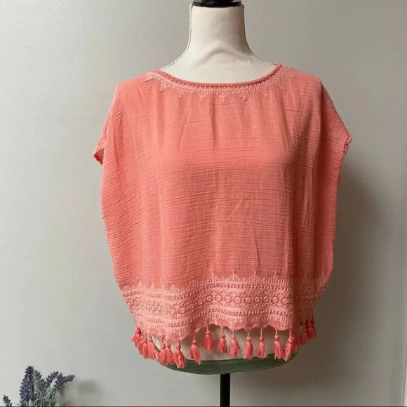 Roller Rabbit Lalla Embroidered Tassel Hem Pink Cotton Top XS Boho Summer - Picture 3 of 15